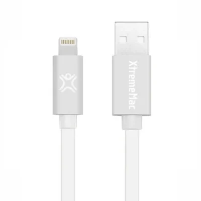 CÂBLE LIGHTNING XTREMEMAC À LED PLAT – 1,2 M BLANC / ARGENT (XCL-FLD-83)