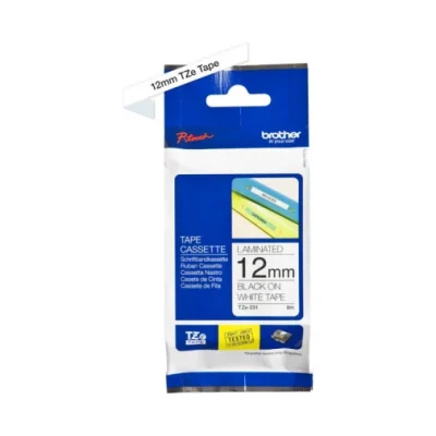 CASSETTE À RUBAN BROTHER TZE-231 – NOIR SUR BLANC, 12 MM DE LARGE / 8 M DE LONG