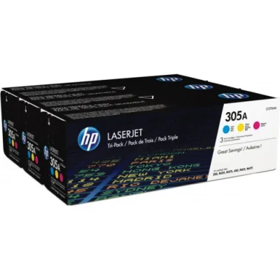 HP 305A CYAN/MAGENTA/JAUNE (CF370AM) – PACK DE 3 TONERS COULEUR HP LASERJET D’ORIGINE