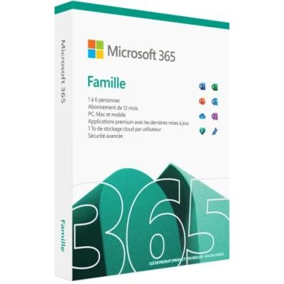 MICROSOFT 365 FAMILLE FRANÇAIS – ABONNEMENT 12 MOIS POUR 6 PERSONNES (PC, MAC, IOS ET ANDROID) (6GQ-01574)
